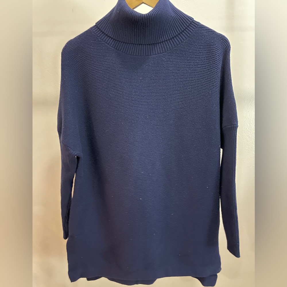 Efan Tunic Sweater Womens M/L Blue Ribbed Turtleneck Dolman Sleeve Knit Top